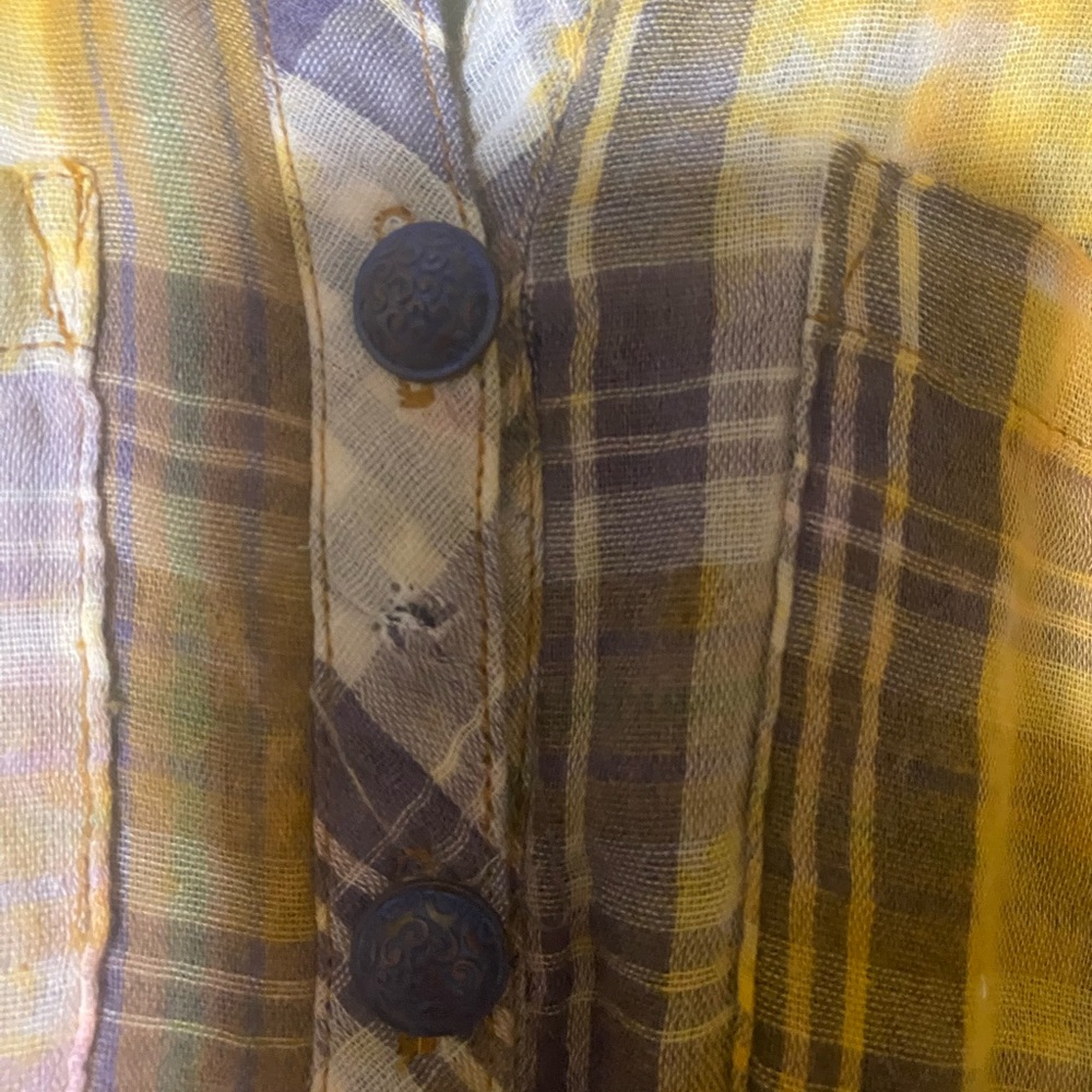 ARATTA HIBISCUS WASHED PLAID shirt with colorful bird-themed botanical print XS - Picture 13 of 16
